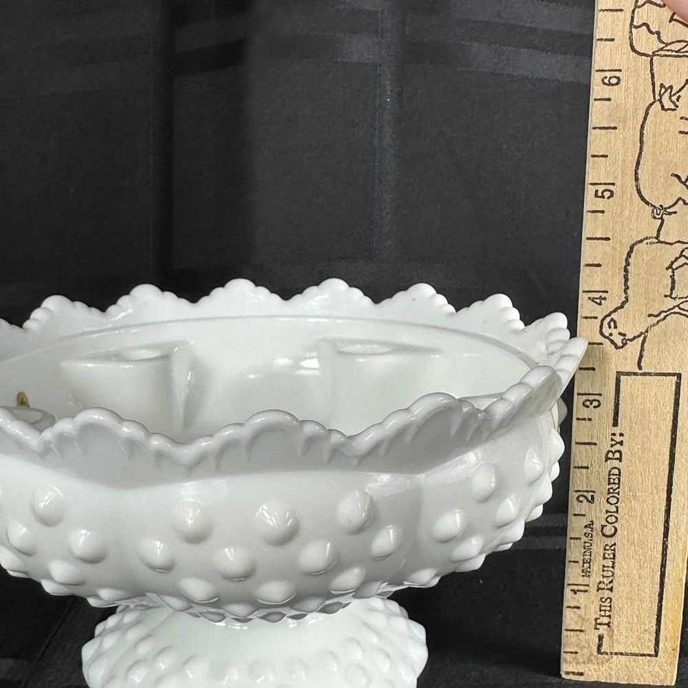 Fenton White Milk Glass Hobnail Candle Holder Set Footed 6-Way Bowl Candlestick